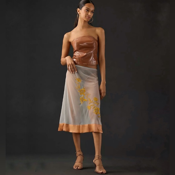 Anthropologie Dresses & Skirts - Anthropologie Embroidered Sheer Midi Skirt